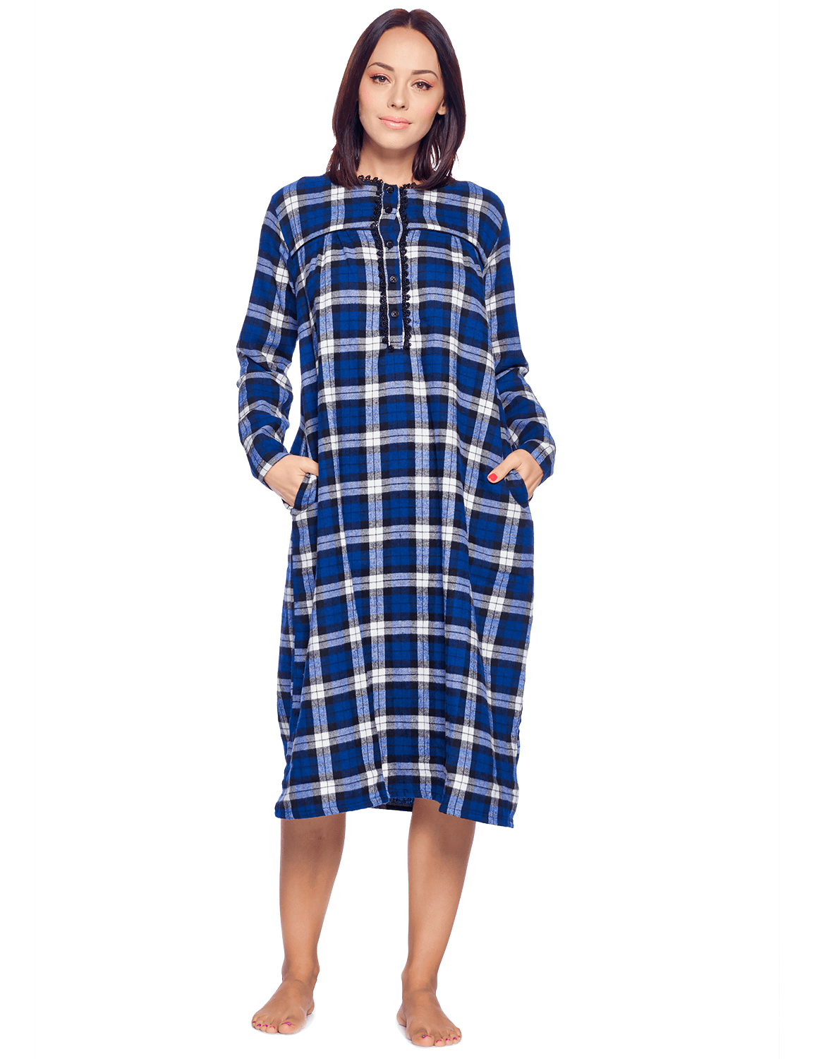 Plus-Size Ashford & Brooks Womens Flannel Plaid Long Sleeve Nightgown ...
