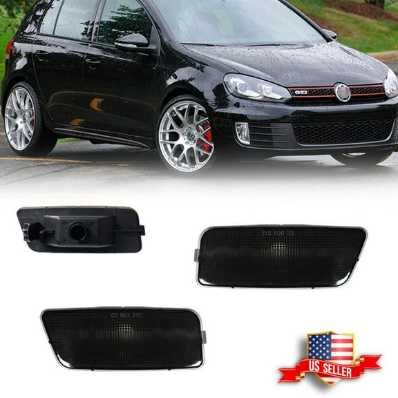GTINTHEBOX Smoked Lens Front Side Marker Light Lamp Housings For 2010-2014 VW MK6 Golf GTI