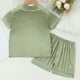 thumbnail image 5 of Odeerbi 1-8 Años Niños Niñas Pijama de Verano de Satén Con Solapa de Muesca Camisa de Manga Corta Pantalón Conjunto de Ropa de Dormir Suave, 5 of 9