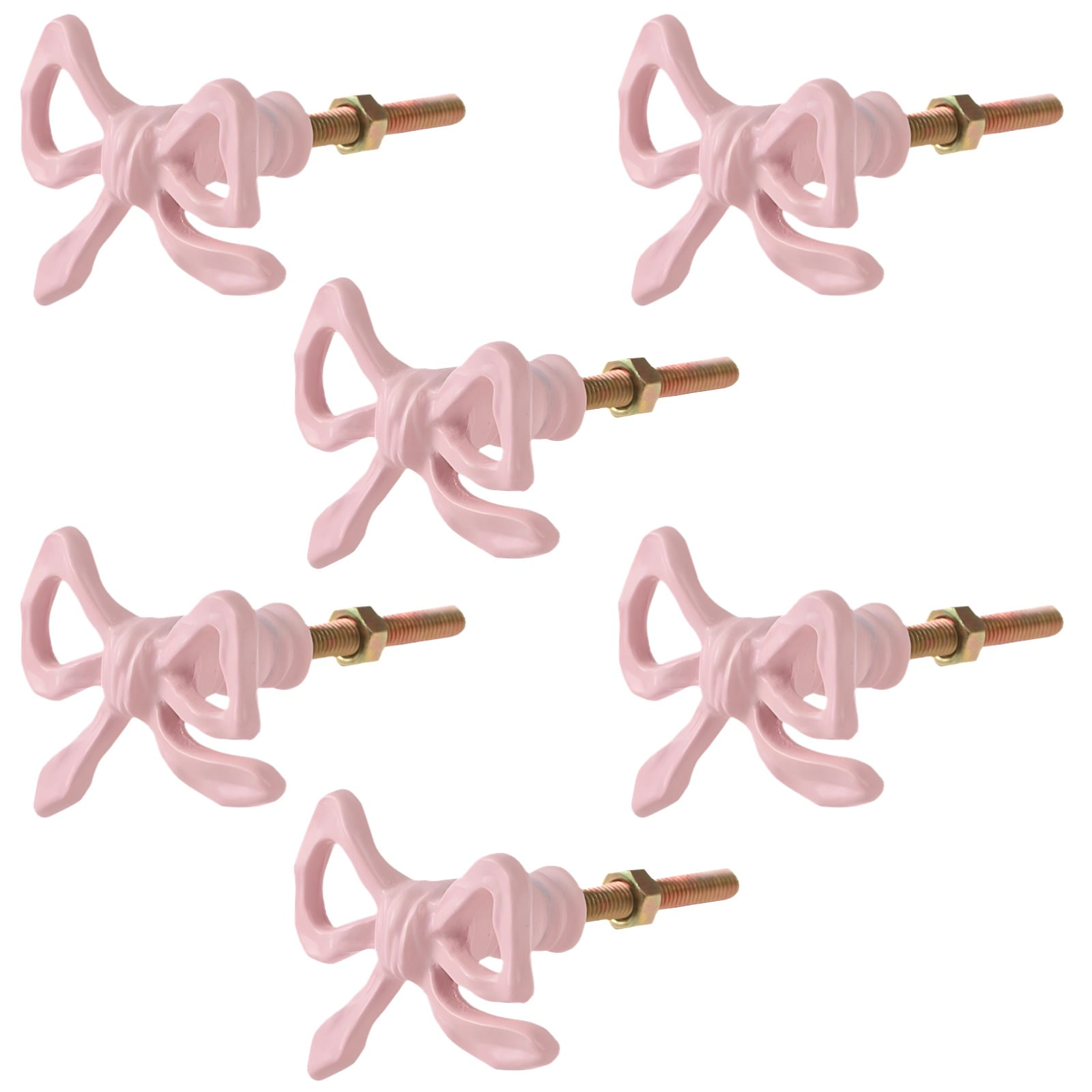 6 PCS Bow Dresser Knobs, Pink Drawer Knobs with Bow Design, Bow Drawer Pulls for Cabinets and Wardrobes, Elegant French Style, Easy Installation with Universal Screws