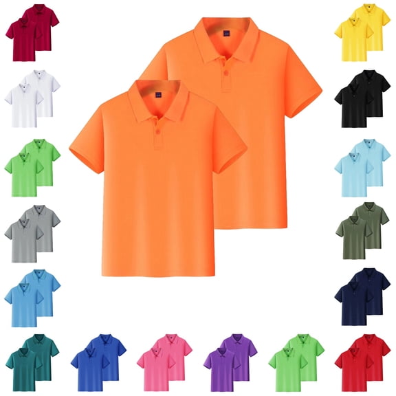LTTVQM 2Pcs Girls Boys' School Uniform Short-Sleeve Lightweight Quick-Dry Polo Shirts, Breathable Cotton Button Collared Athletic Workout Golf Shirts Orange 7-8 Year