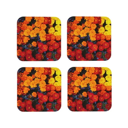 

Fuzoiu Marigold Flowers In Different Colors Print Leather Coasters Set Drink Coasters Set of 4 for Tabletop Protection Durable PVC Coasters Home Décor and Housewarming Gift-Square