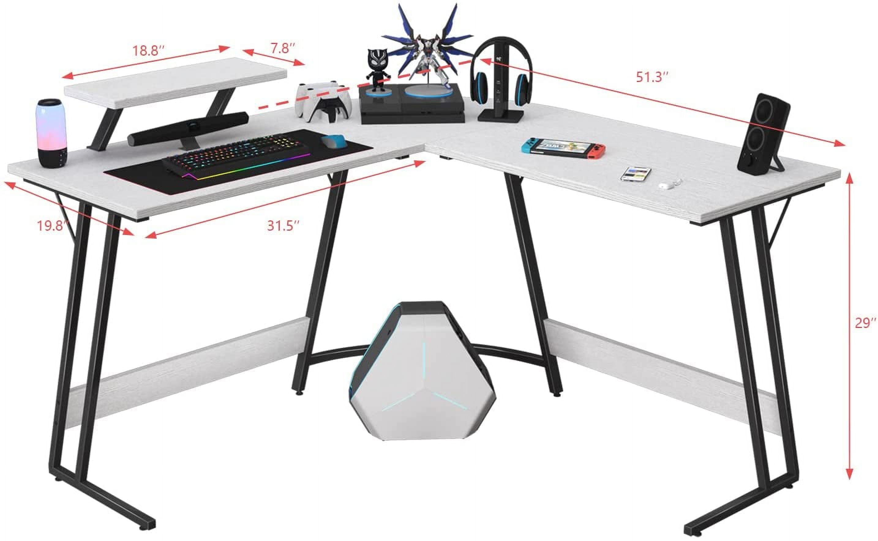 L Shaped Gaming Desk Computer Corner Desk PC Gaming Desk Table with Large Monitor Riser Stand for Home Office Sturdy Writing Workstation (Classical White, 51 Inch)