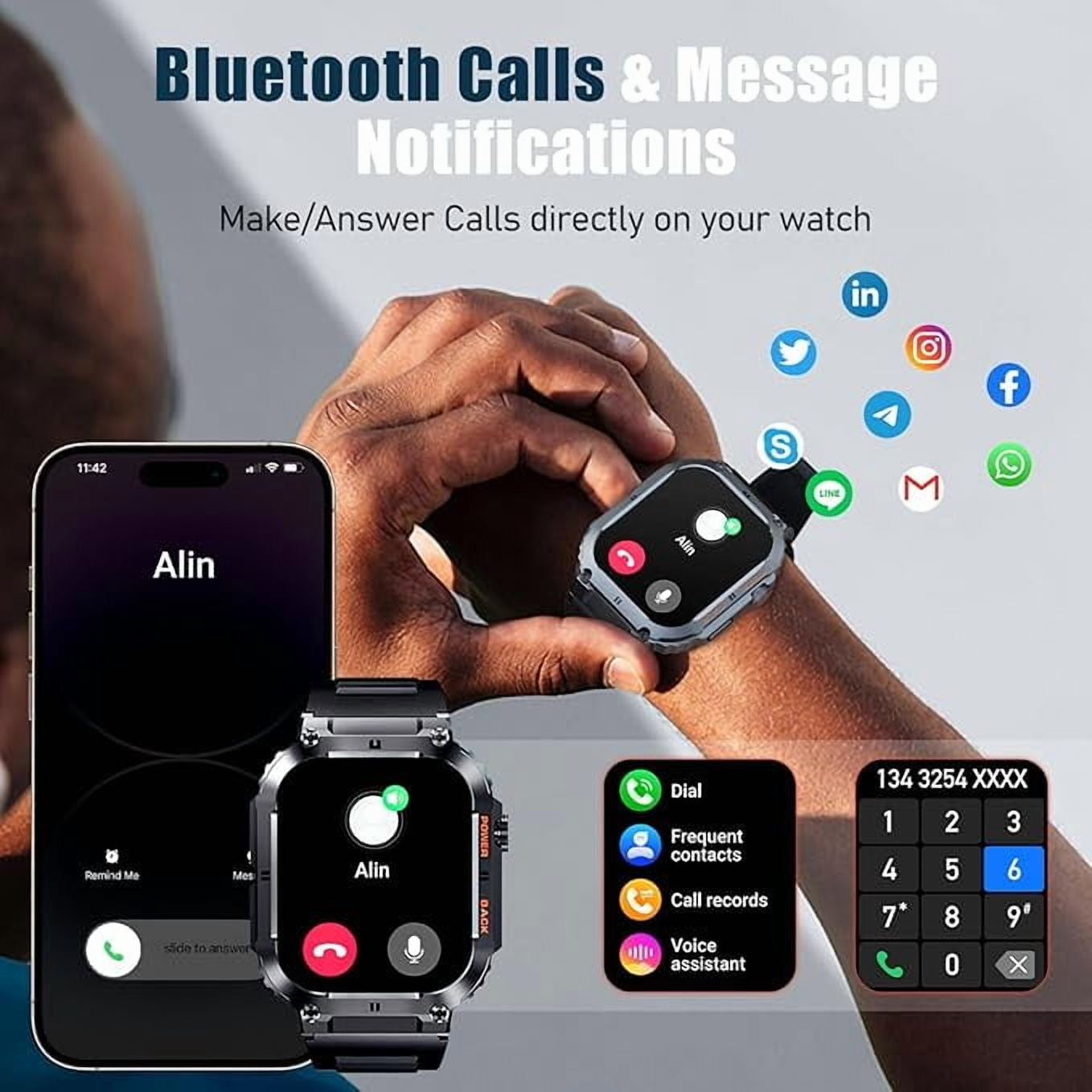 AMAZTEK Smart Watch,2 inch Smart Watch,Waterproof Rugged Smart Watch with Bluetooth Call(Answer/Dial Calls) Ultra Long Battery Life,100+ Sports Modes Activity Tracker Men's gift silicone strap