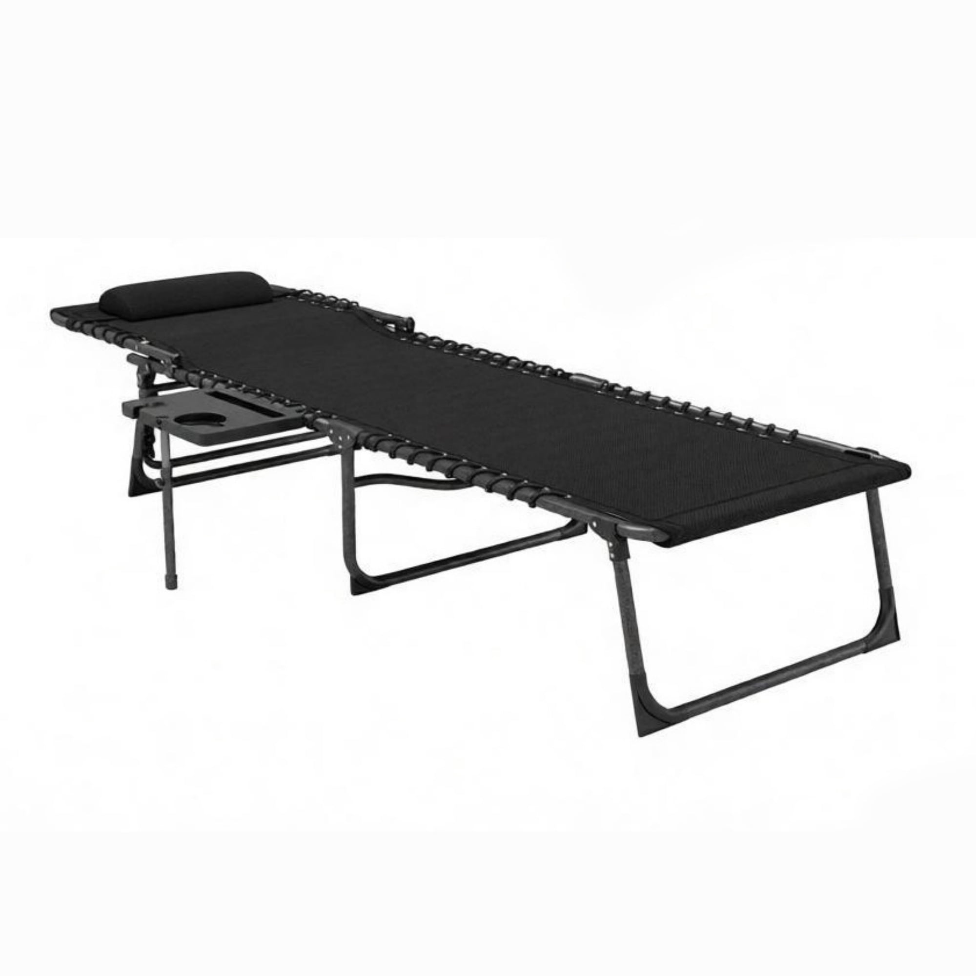 Outdoor Folding Chaise Lounge Chair, 5-Level Adjustable Tanning Chair, with Side Table, Pillow, Pocket, Black