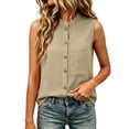 thumbnail image 6 of ClodeEU Women's Stand Collar Sleeveless Button Down Blouse,Casual Solid Color Linen Blend Tank Top Khaki,Women's Plus M, 6 of 7