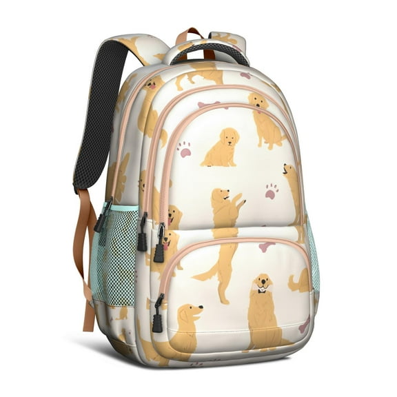 Golden Retriever with Bones and Paws Backpack for School,Cute School Bag,Schoolbag with Adjustable Shoulder Straps & Padded Back,16.9 Inch