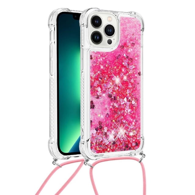 Funda FOXDOCK para iPhone 13 Pro Max con Cuerda Ajustable, Brillo Líquido, Protección Antigolpes y Lente – Ideal para Regalo