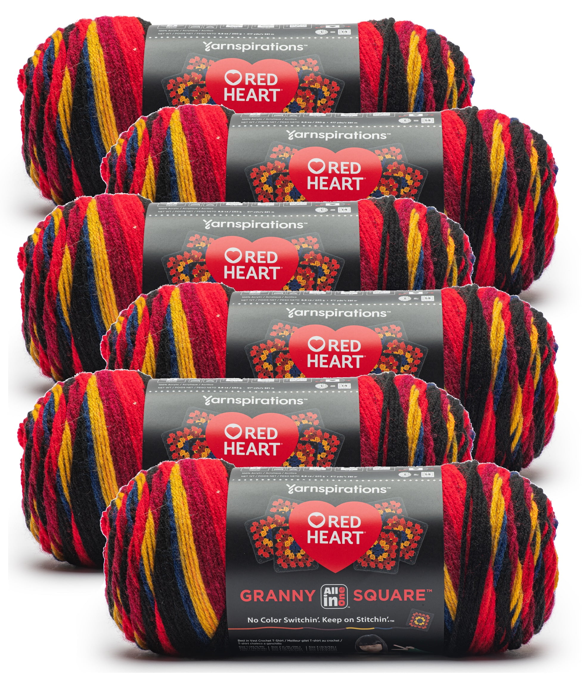 (2 pack) Red Heart™ Granny Square 250g Yarn (6 Pack), Black - Moody Cherry