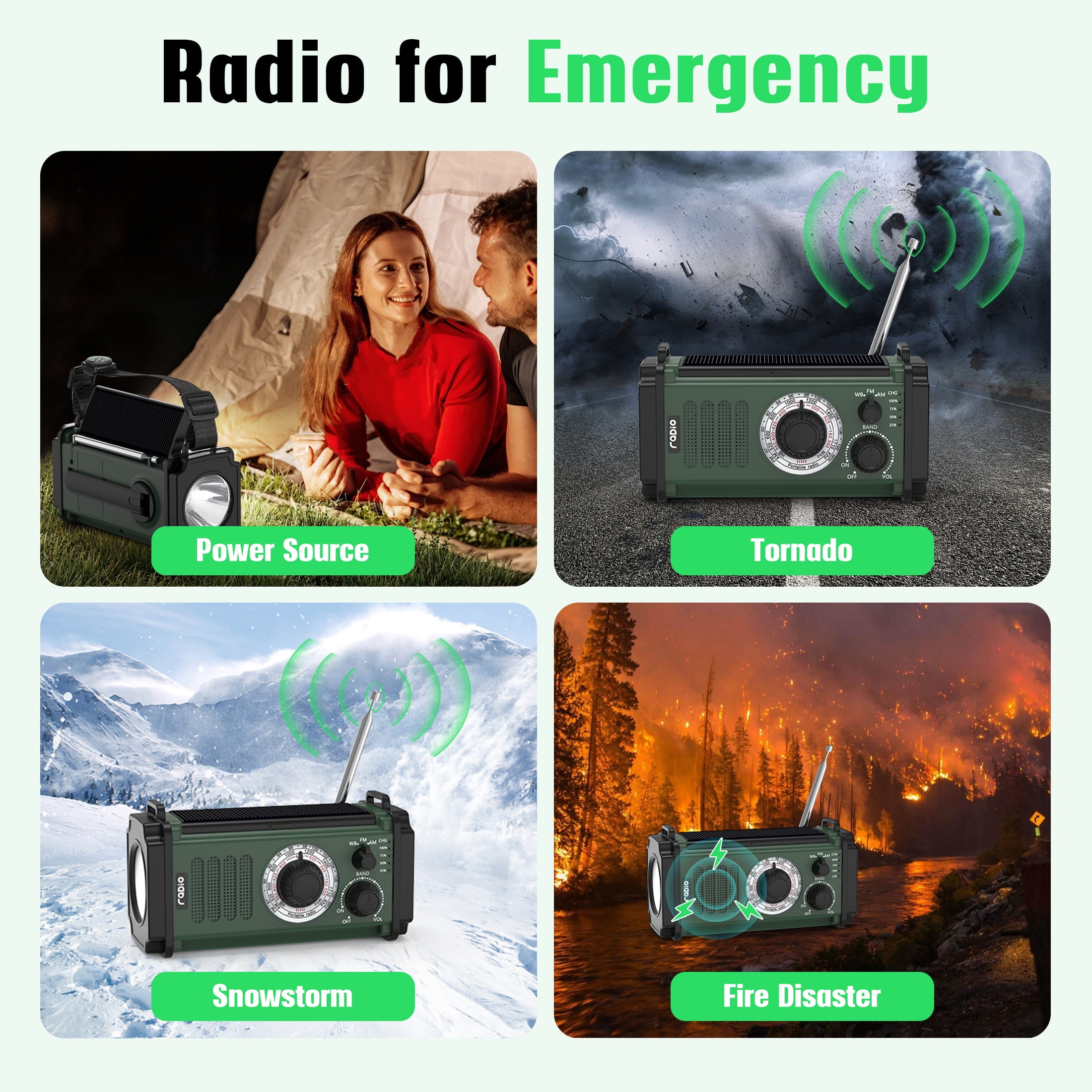 Skyhot 10000mAh Portable Hand Crank Solar Emergency Weather Radio with NOAA/AM/FM/Type-C USB Charging Radios/LED Reading Light/SOS/Compass for Outdoor Camping/Hiking/Travelling