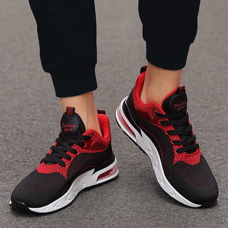 

Fidelma Shoes Men s Flying Woven Mesh Shoes Lace-Up Casual Shoes Student Sports Running Shoes Red 41