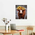 thumbnail image 2 of COMIO Sunflower Highland Cow Wall Art: Funny Farm Animal Canvas Picture Painting, Rustic Farmhouse Artwork Decor Bathroom Decoration, Cute Brown Cattle Poster Print for Home Kitchen Bedroom, 2 of 4