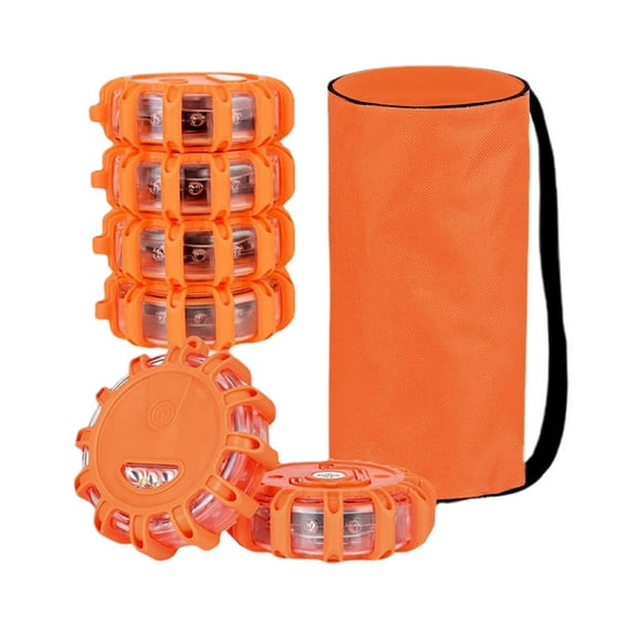 6 Pack LED Road Flares Emergency Light Kit - 9 Flash Modes with Base & Hook for Roadside Safety, Vehicles & Boats | Waterproof Warning Beacon for Emergency Rescue