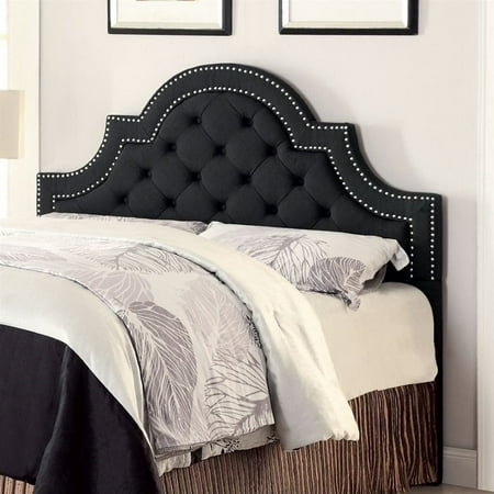 Coaster Home Furnishings Ojai Modern Traditional Camel Back Tufted Upholstered Headboard with Double Row Chrome Nailheads - Full / Queen - Charcoal (Double Bed Headboards Best Price)