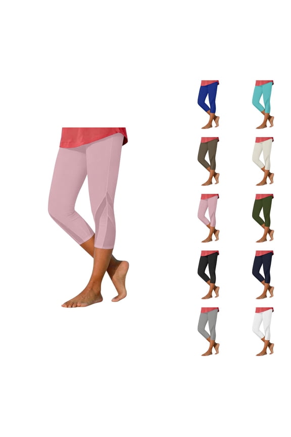Capri Leggings for Women Spring Summer Elastic High Waist Mesh Patchwork Stretch Workout Capris Cropped Yoga Pants