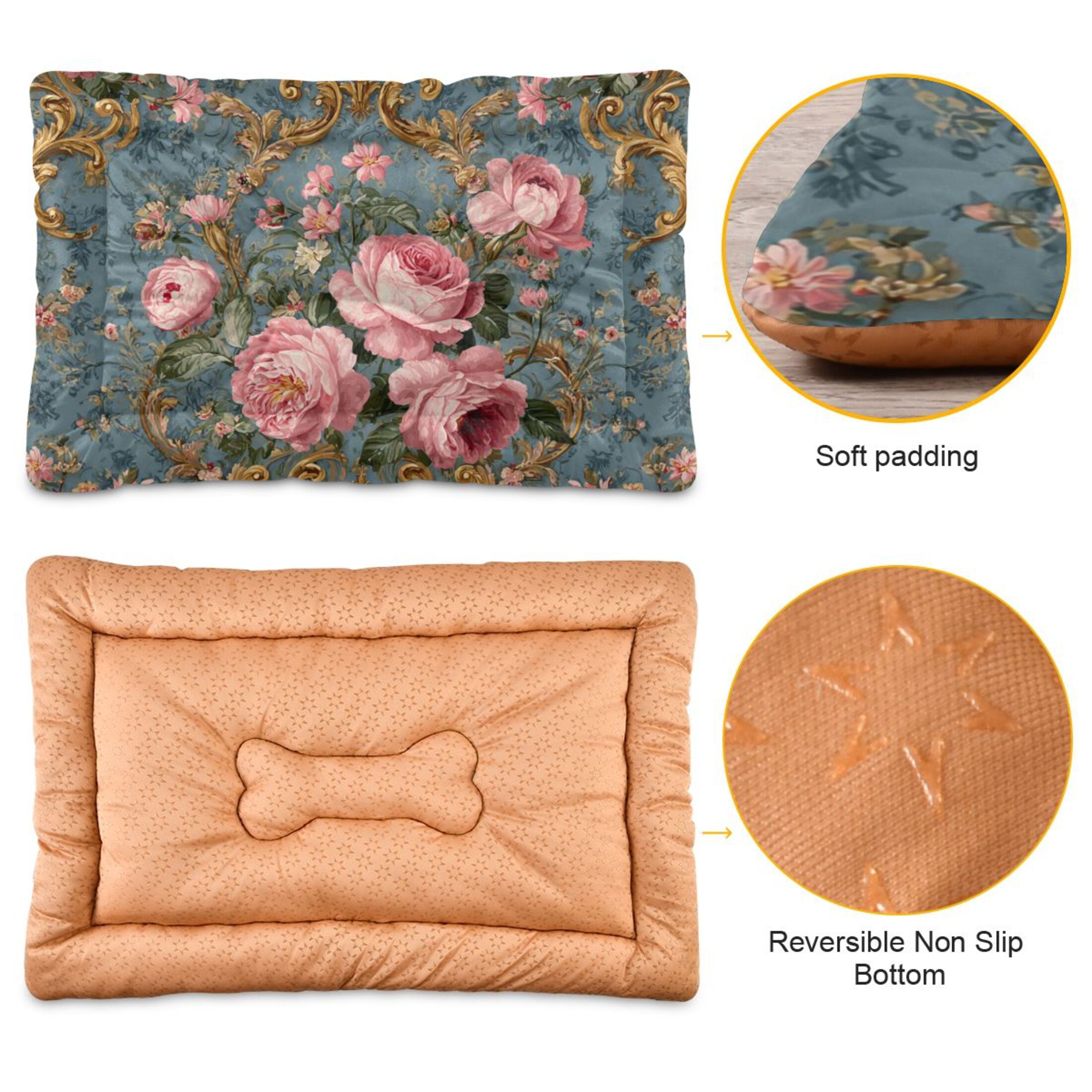 Cozy Mat Pet Bed Indoor Outdoor Warm Soft For Cat Dog Puppy(S/M) Golden Baroque Ornament