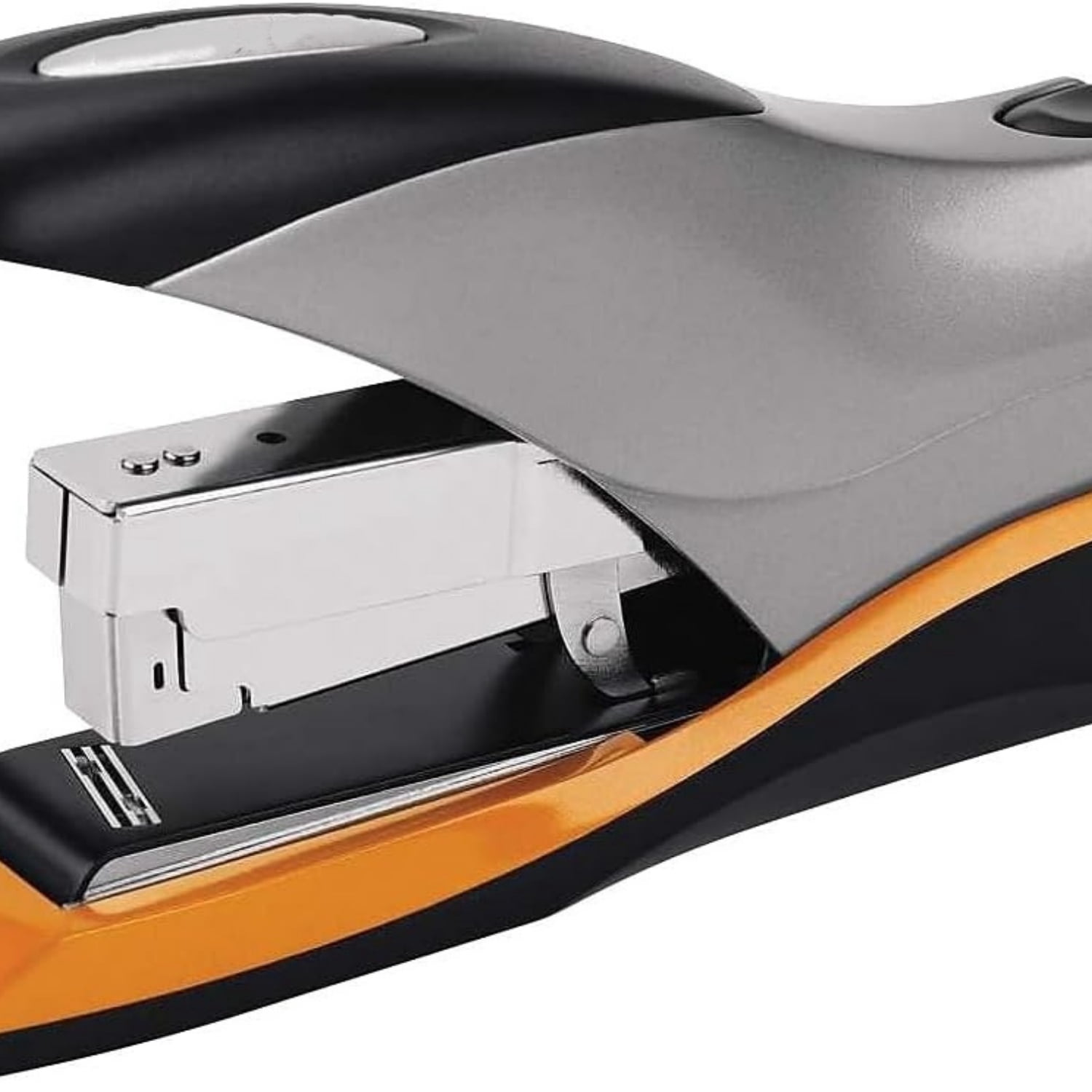 Stapler, 70 Sheet Capacity, Jam Free, Reduced Effort, Soft Grip, Metal, Silver/Black/Orange