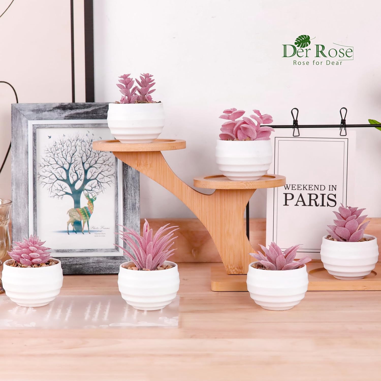 Unbranded Set of 6 Pink Succulents Plants Artificial in Pots Small Fake Plants for Girls Pink Room Decor Office Desk Accessories for Women