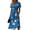Blue, variant on Garden Floral Print V-Neck Wrap Dress for Women - Short Sleeve High Waist A-Line Midi Summer Dress, Flowy Boho Vacation Party Gown with Cinched Waist Watermelon Red XL