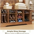 thumbnail image 5 of Hall Tree with Bench and Shoe Storage, 5-in-1 Entryway Bench with Coat Rack, 10 Shoe Cubbies & 9 Coat Hooks, Barn Door & Adjustable Shelf, Rustic Brown, 5 of 10