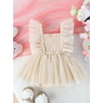 thumbnail image 5 of Elippeo Infant Baby Girls Tulle Romper Dress 3 6 12 18 Months Dot Print Flying Sleeve Square Neck Bow Jumpsuit, 5 of 9