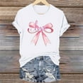 thumbnail image 2 of Valentines Bow Print T-Shirt for Women, Round Neck Pullover Basic Tee, Fashion Roll Up&nbsp;short Sleeve Tops ,White,XL, 2 of 6