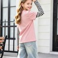 thumbnail image 5 of T Shirts for Girls Casual Solid Color Crewneck Faux Layered Long Sleeve Striped Tops 2 in 1 Loose Fit Fashion Wear, 5 of 5