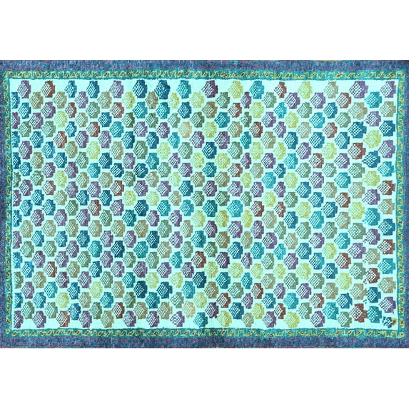 Ahgly Company Indoor Rectangle Abstract Light Blue Contemporary Area Rugs, 7' x 9'