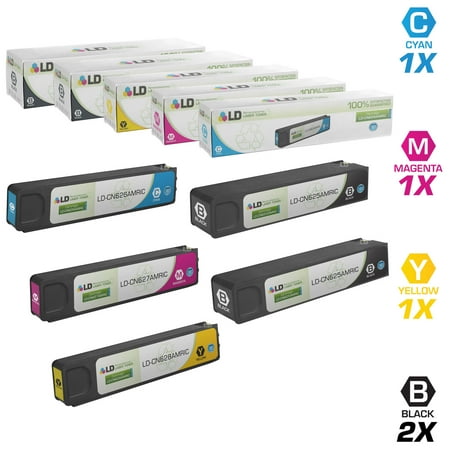 LD Remanufactured Replacements for 970XL / 971XL High Yield Cartridges: 2 CN625AM Black, 1 CN626AM Cyan, 1 CN627AM Magenta, 1 CN628AM Yellow for OfficeJet Pro X451dn, X476dw, X551dw, X576dw