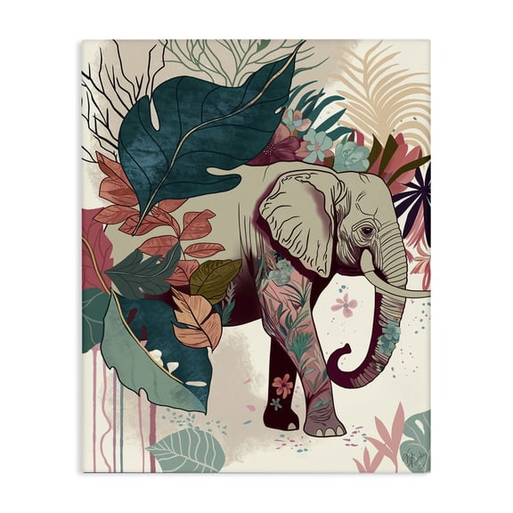 Stupell Industries Contemporary Elephant & Tropical Leaves Canvas Art, 16 x 20, by Fab Funky
