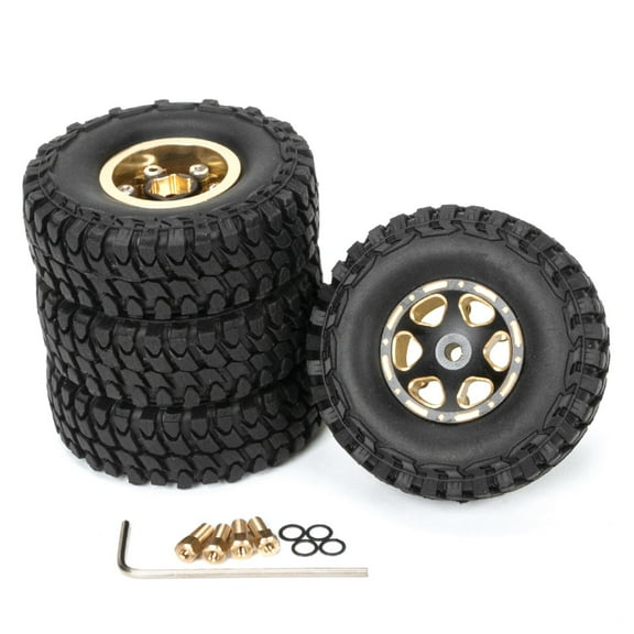 4x RC Car 1.0" Brass Wheels - Beadlock Design, Extreme Scale All Terrain Tires for SCX24