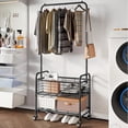 thumbnail image 6 of Laundry Cart with Hanging Rack Rolling Laundry Hamper Sorter with Wheels Shelf,Black, 6 of 6