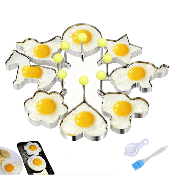 LUCKWEO 10pcs Set Fried Egg Mold Ring Molds， Egg Shaper Pancake Maker With Handle, Stainless Steel Egg Form For Frying Cooking