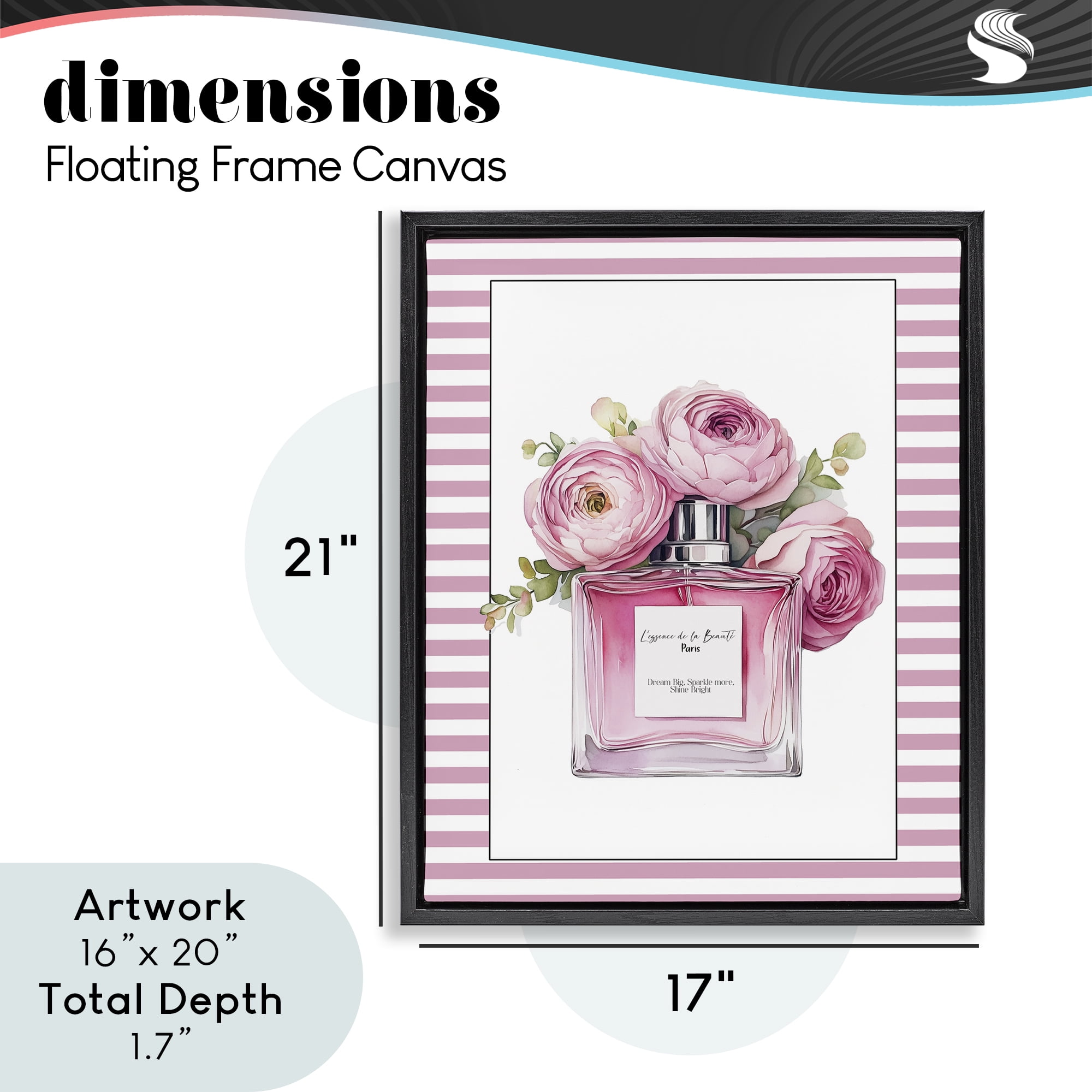 Rosy Pink Perfume Bouquet Black Framed Floater Canvas Wall Art, design by Christine Simpson Art