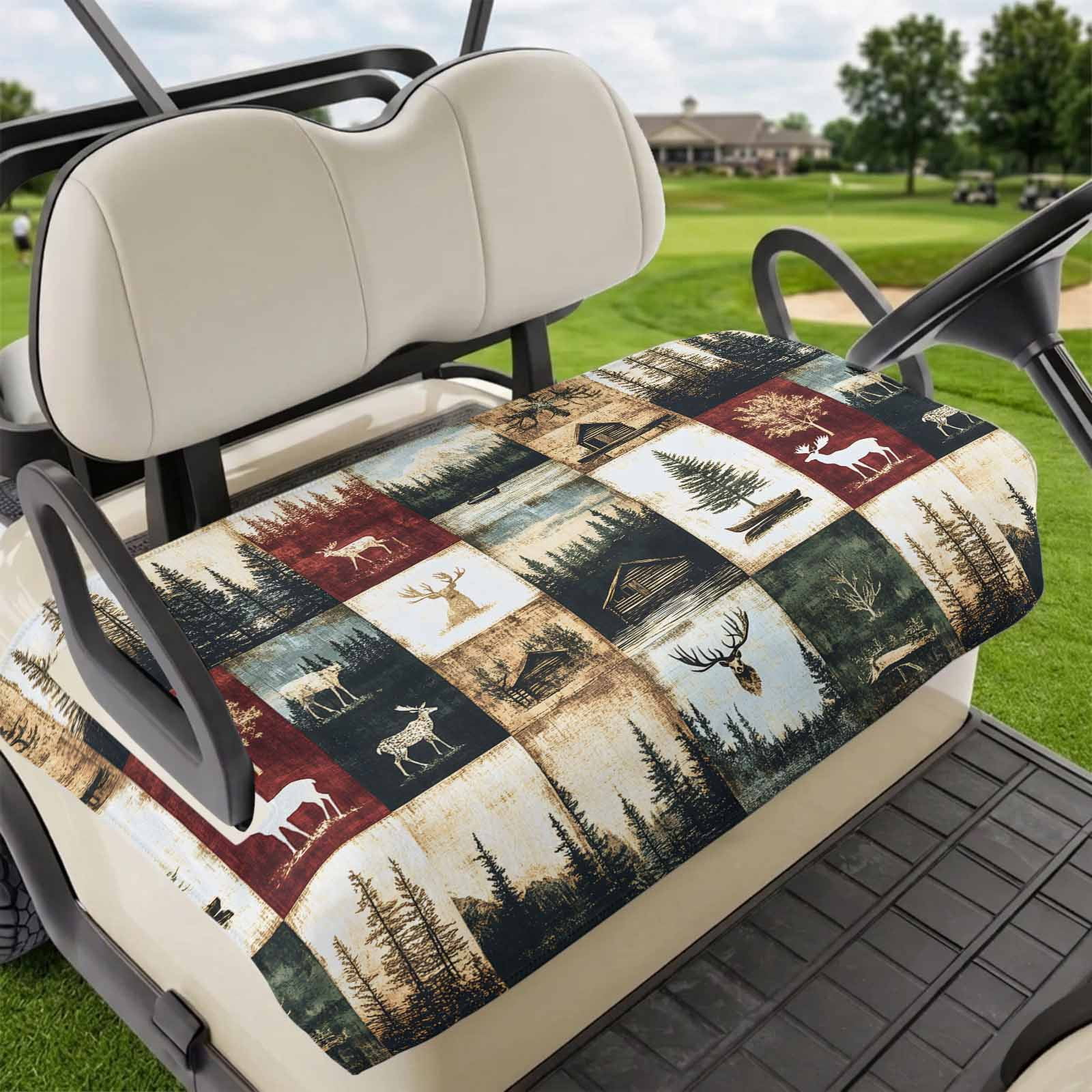 Golf Cart Seat Covers for 2 Seater Forest Elk Soft Microfiber Cart Seat Towel Blanket Farmhouse Pine Tree Rustic Green Red Absorbent Breathable Non Slip Bench Seats Protector for Golf Course 51 x31