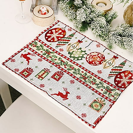 

EQWLJWE Merry Christmas Placemats Cotton Linen Table Mats Non-Slip Washable Xmas Tree Rustic Wooden Berry Pine Tree Candy Placemat for Holiday Party Dining Kitchen Table Decor