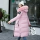 thumbnail image 1 of Abrigo acolchado de algodón Chaqueta de mujer de largo medio con relleno de algodón y plumón, chaqueta de invierno con cuello de piel por encima de la rodilla y acolchado de algodón, 1 of 5