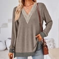 thumbnail image 2 of Annhoo Womens Fall Tops Casual Long Sleeve Lace Trim V Neck Dressy Shirts Trendy Color Block Side Slit Tunics, 2 of 6