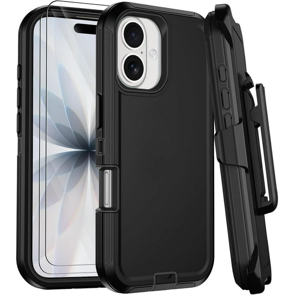MYKOMI for iPhone 17 Case with Belt Clip Holster,Heavy Duty Rugged 3-Layer Full Body Military Grade Drop Protection Phone Case,[2 Screen Protector & Kickstand] Shockproof Protective Cover