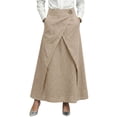 thumbnail image 2 of Umfun Women's Linen Blend Wrap Maxi Skirt with Front Cross Detail - Graced High Waist Long Skirt for Beach Vacation & Casual Daily Wear, 2 of 9