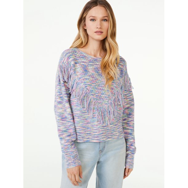 Scoop Women's SpaceDye Fringe Sweater