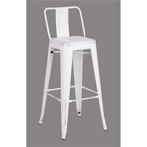 AC Pacific ACBS02-30-SMW 30 in. Costal Metal Barstool with Bucket Back - Distressed White, Set of 2