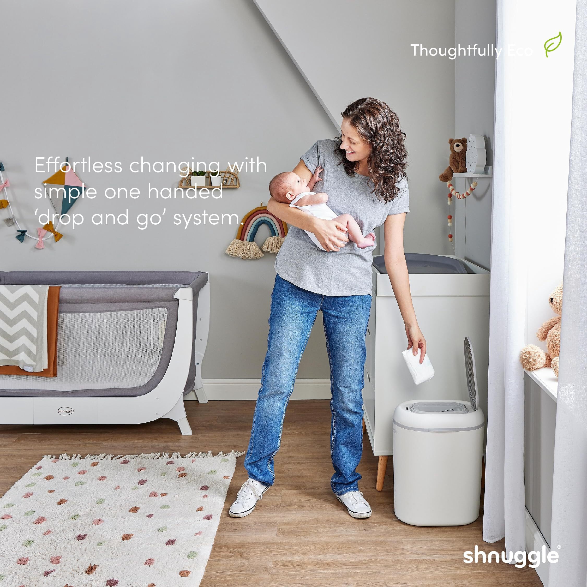 Shnuggle Eco-Touch Nappy Bin Diaper Pail + 30 Better Bag Liners