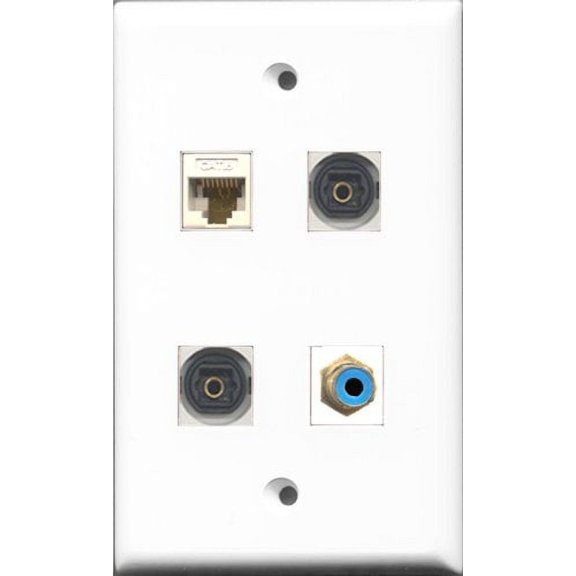 RiteAV 1 Port RCA Blue 2 Port Toslink and 1 Port Cat6 Ethernet White Wall Plate