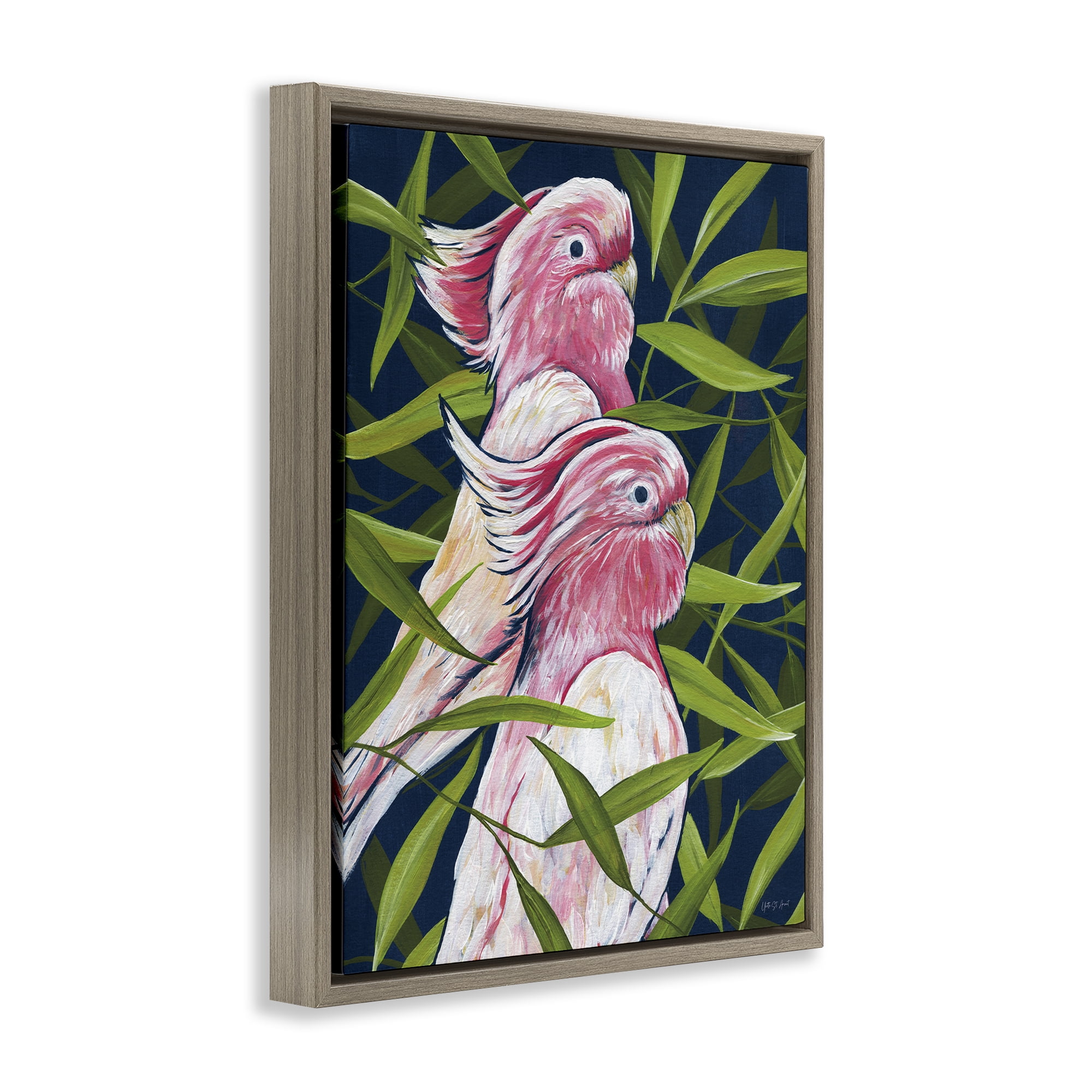 Stupell Industries Tropical Paradise Cockatoo Animals Painting Brown Floater Framed Canvas Art Print Wall Art, 25 x 31