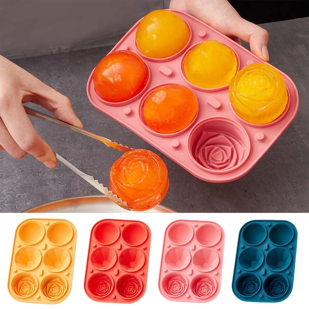 Juego de moldes de hielo 3 en 1 de 6 celdas: formas de esfera y rosa, bandejas de silicona para whisky, cócteles y licores - fácil liberación, perfecto para bares en casa, fiestas y regalos para