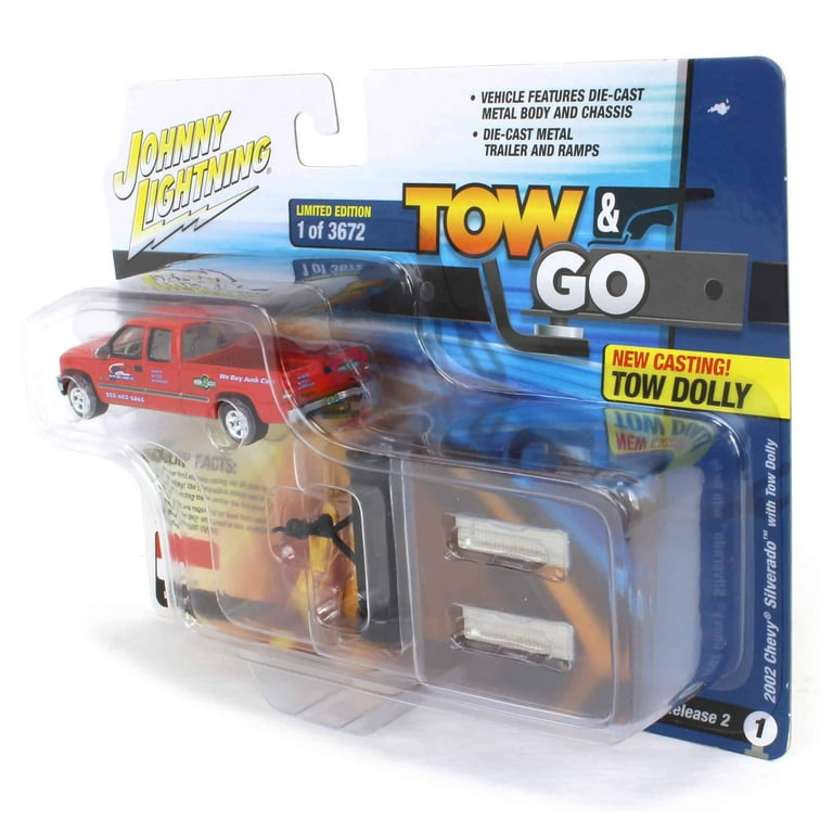 DONALDネイビー４L.オレンジ４L 1/64 2002 Chevy Silverado with Tow Dolly Johnny Lightning