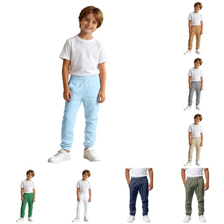 Yuhangmm Boys Pants Boys Casual Solid Color Trousers Comfortable Elastic Waist Soft Blend Flat Front Design Play And School 4t Boys Clothes Fall Light Blue 9-10 Years