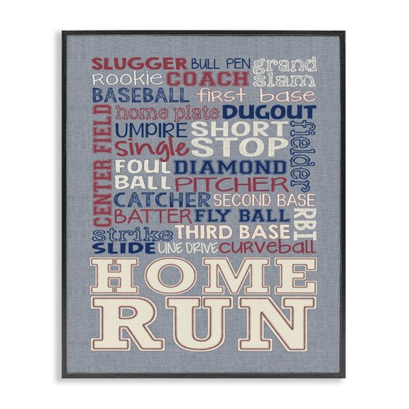 Stupell Industries Modern Baseball Typog Denim Feel Black Framed Giclee Art, 11 x 14, by Erica Billups