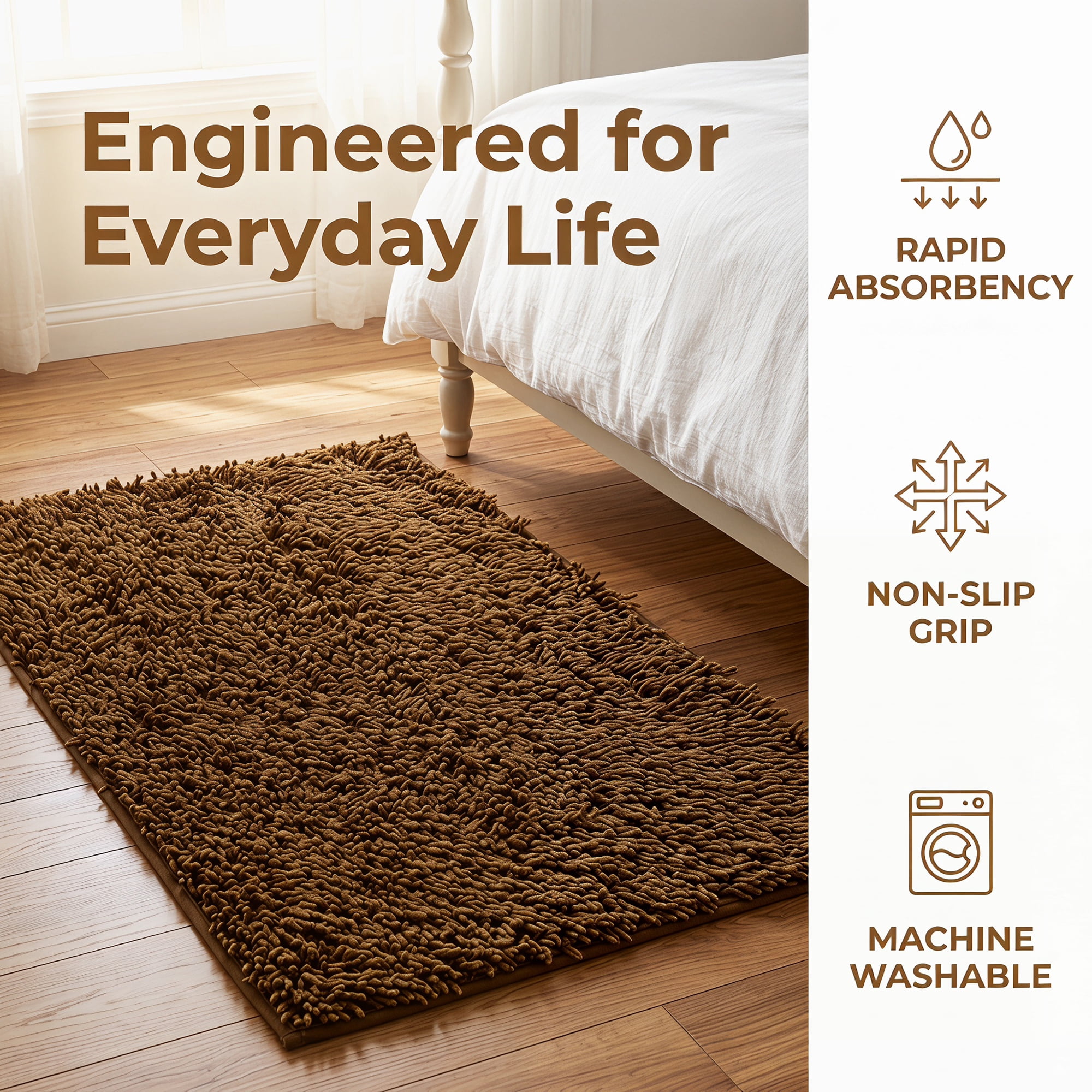 Unique Bargains Printed Ultra Soft Non Slip Shaggy Microfiber Bath Mat Brown 24" x 16"